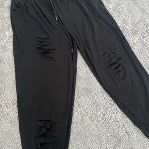 Black Distressed Jogger Sweatpants Size Large Stretch Athlesure